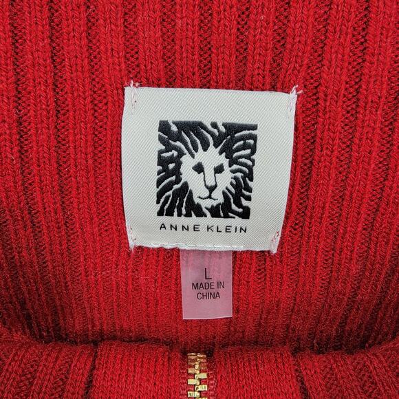 Anne Klein Poncho Womens Large Knit Red Mock Neck Half Zip Ribbed Neckline - Picture 8 of 11